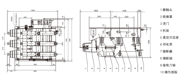 FZRN25-12D/125-31.5 真空负荷开关-熔断器组合电器外形安装尺寸